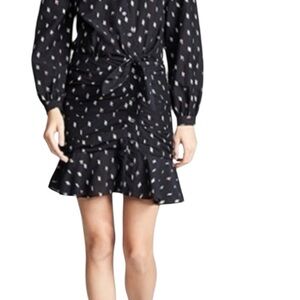 Veronica Beard Black Metallic Jacquard ALIA Ruched Ruffle mini dress